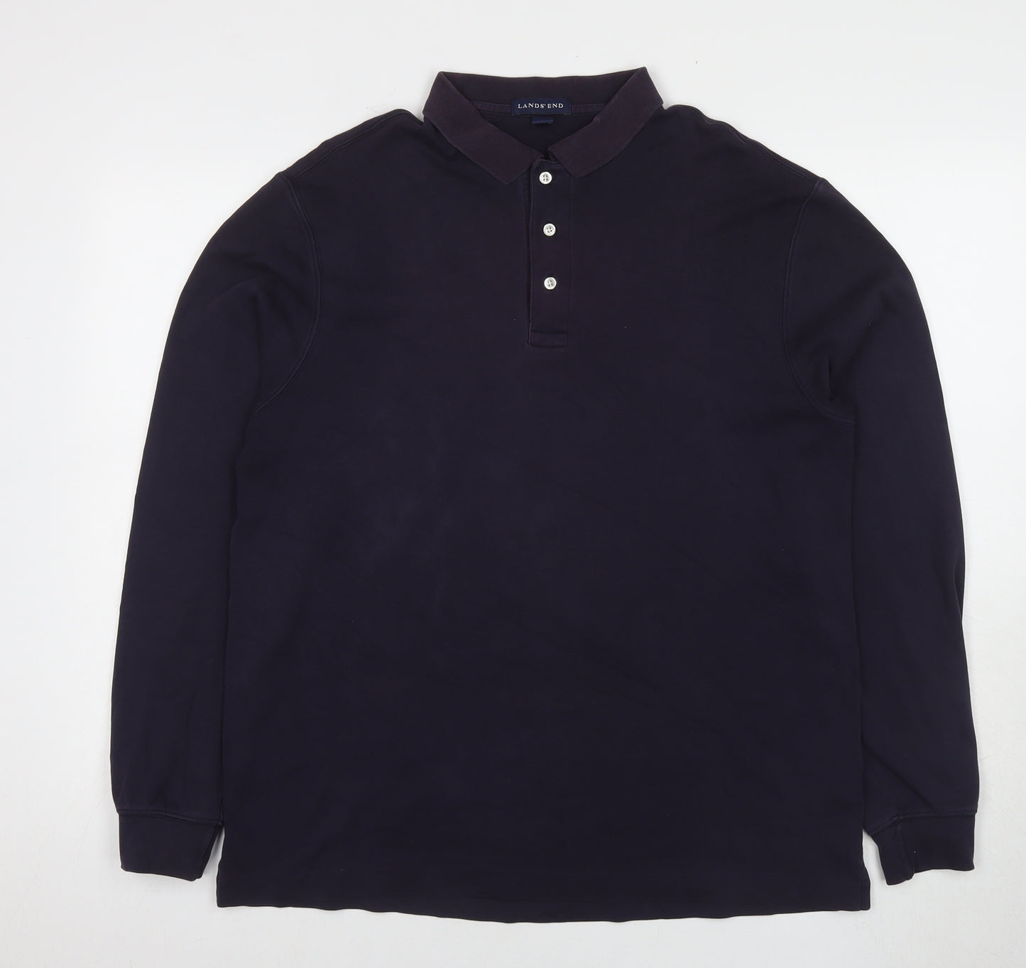 Lands' End Men's Black Long Sleeve Polo - Size L