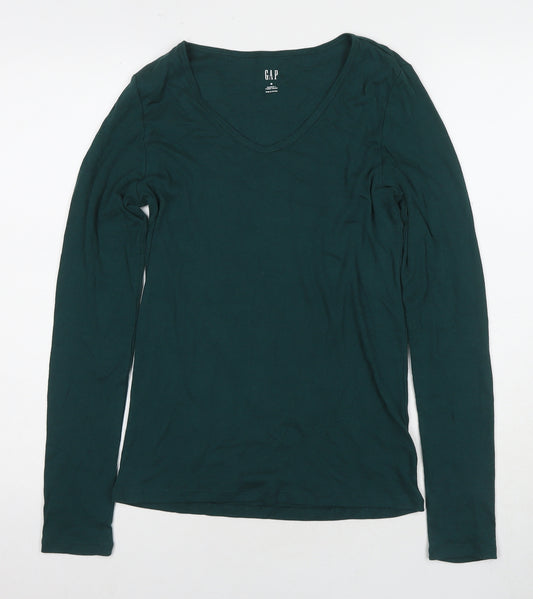 GAP Women's Green Long Sleeve V-Neck T-Shirt