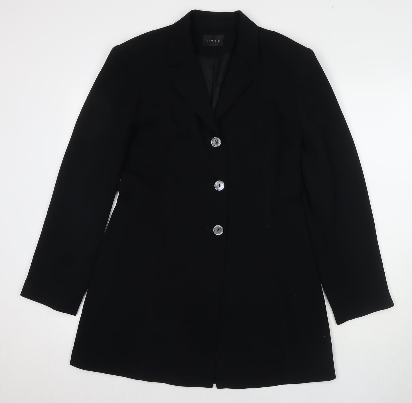 Linea Women's Black Mid-Length Coat, Size 10, Button Accent