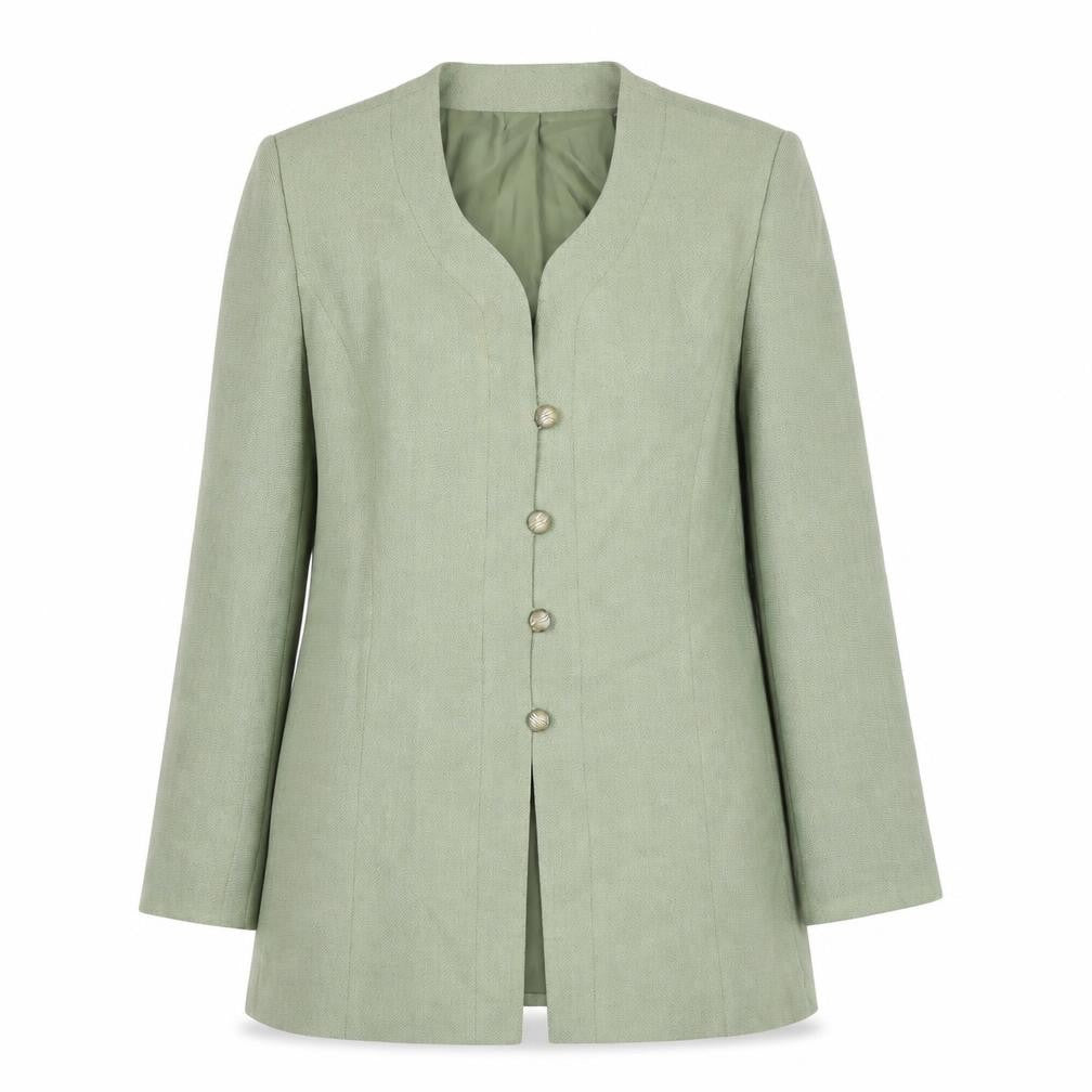Front view of Jacques Vert Women's Green Blazer, size 14, Button Formal