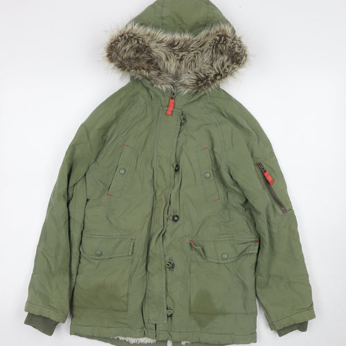 Boden Girls Green Parka Coat 11 Years - Fur Trim Hooded Winter Jacket