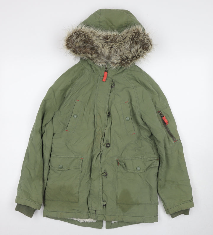 Boden Girls Green Parka Coat 11 Years - Fur Trim Hooded Winter Jacket