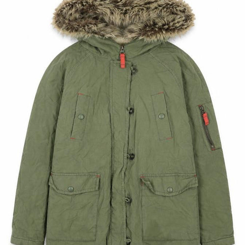 Boden Girls Green Parka Coat 11 Years - Fur Trim Hooded Winter Jacket
