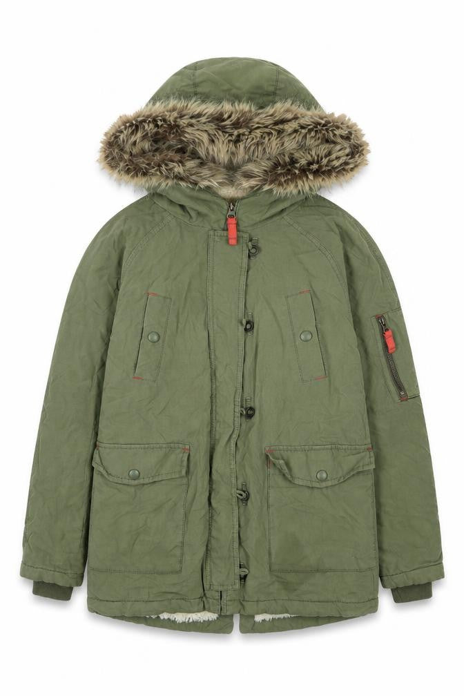 Boden Girls Green Parka Coat 11 Years - Fur Trim Hooded Winter Jacket