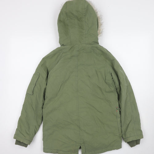 Boden Girls Green Parka Coat 11 Years - Fur Trim Hooded Winter Jacket