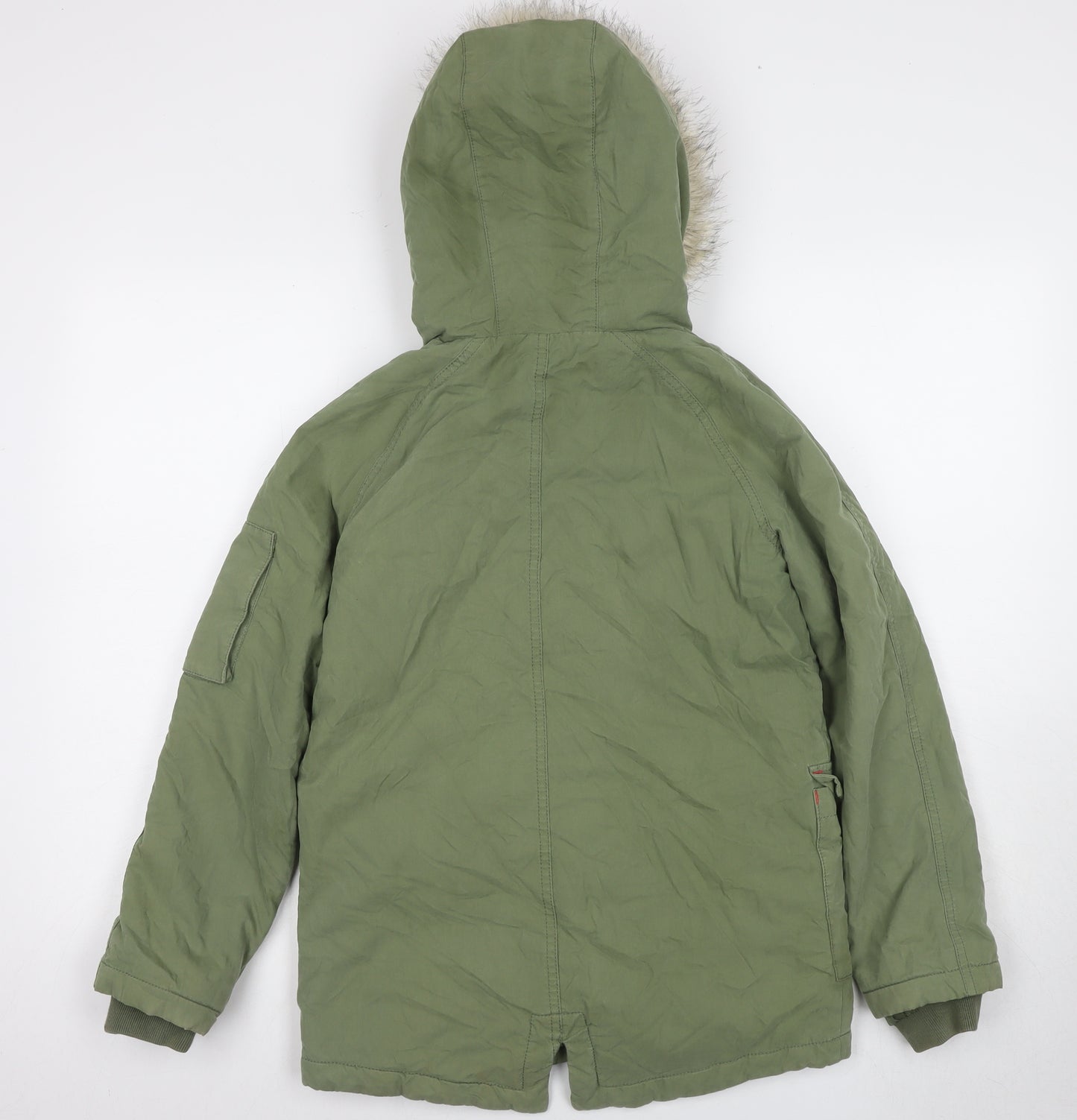 Boden Girls Green Parka Coat 11 Years - Fur Trim Hooded Winter Jacket