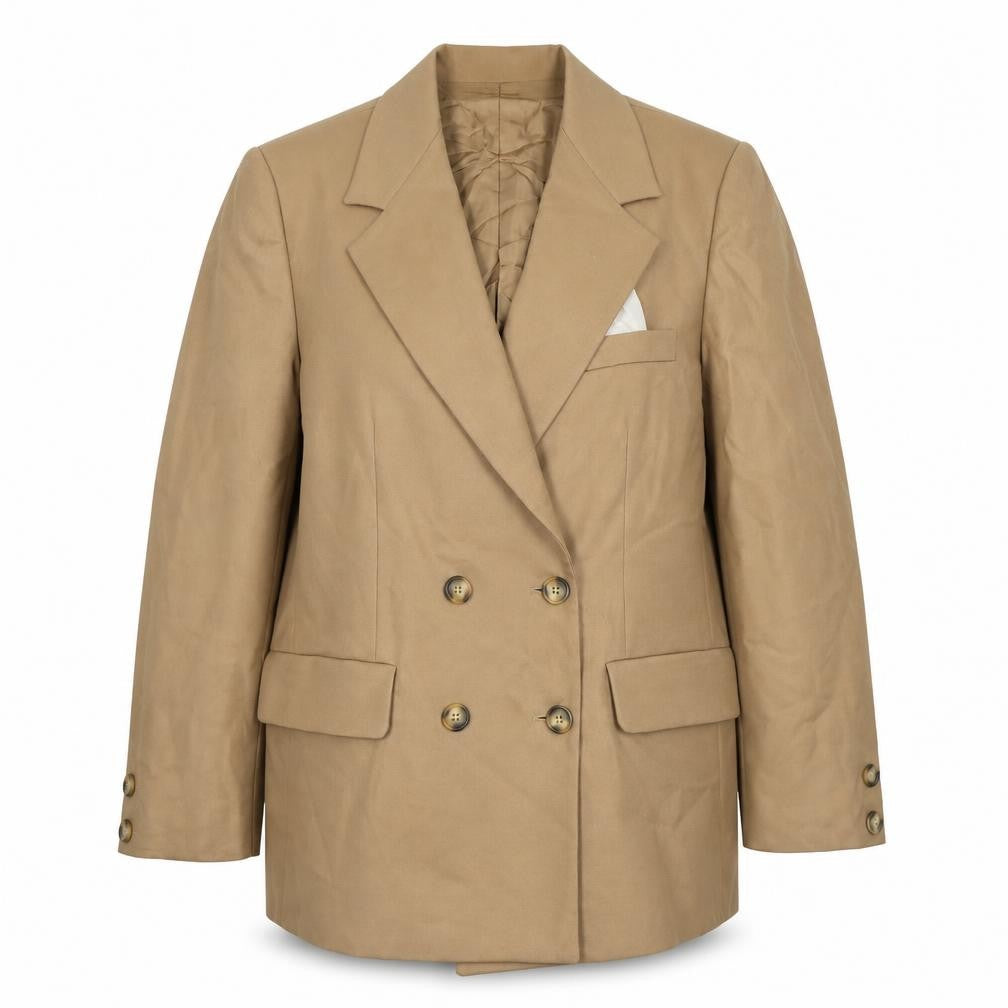 Front view of Mario Pucci Beige Wool Women's Blazer, size 16