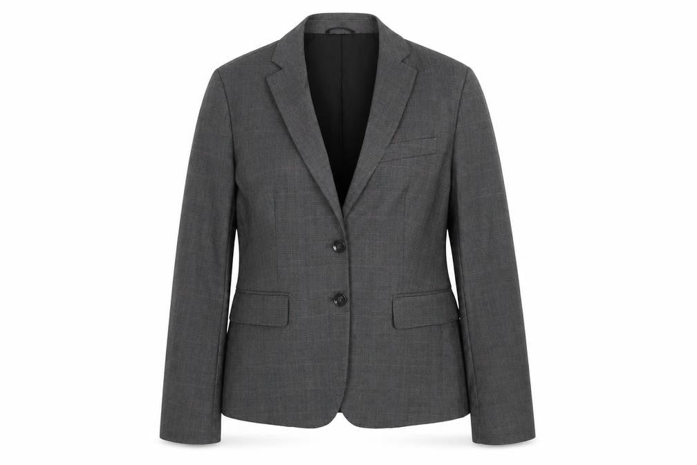 Front view of United Colors of Benetton Women's Grey Wool Blend Blazer Jacket, size 18