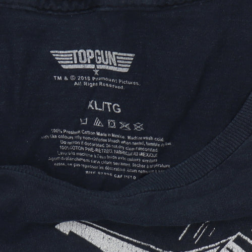 Top Gun Men's Black Graphic T-Shirt, L, Movie Theme