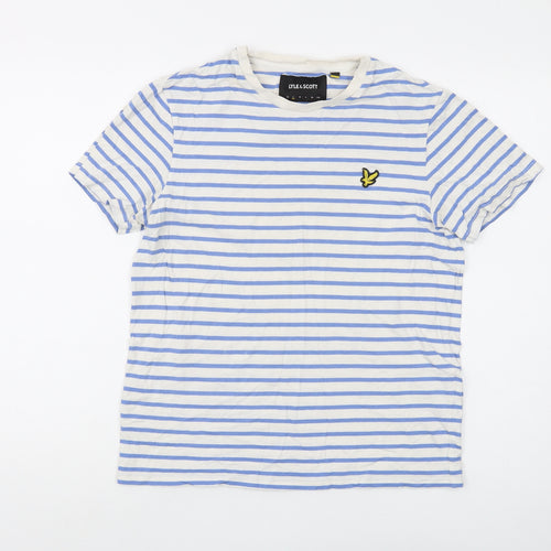 Lyle & Scott Men's Blue Striped Logo T-Shirt Size S