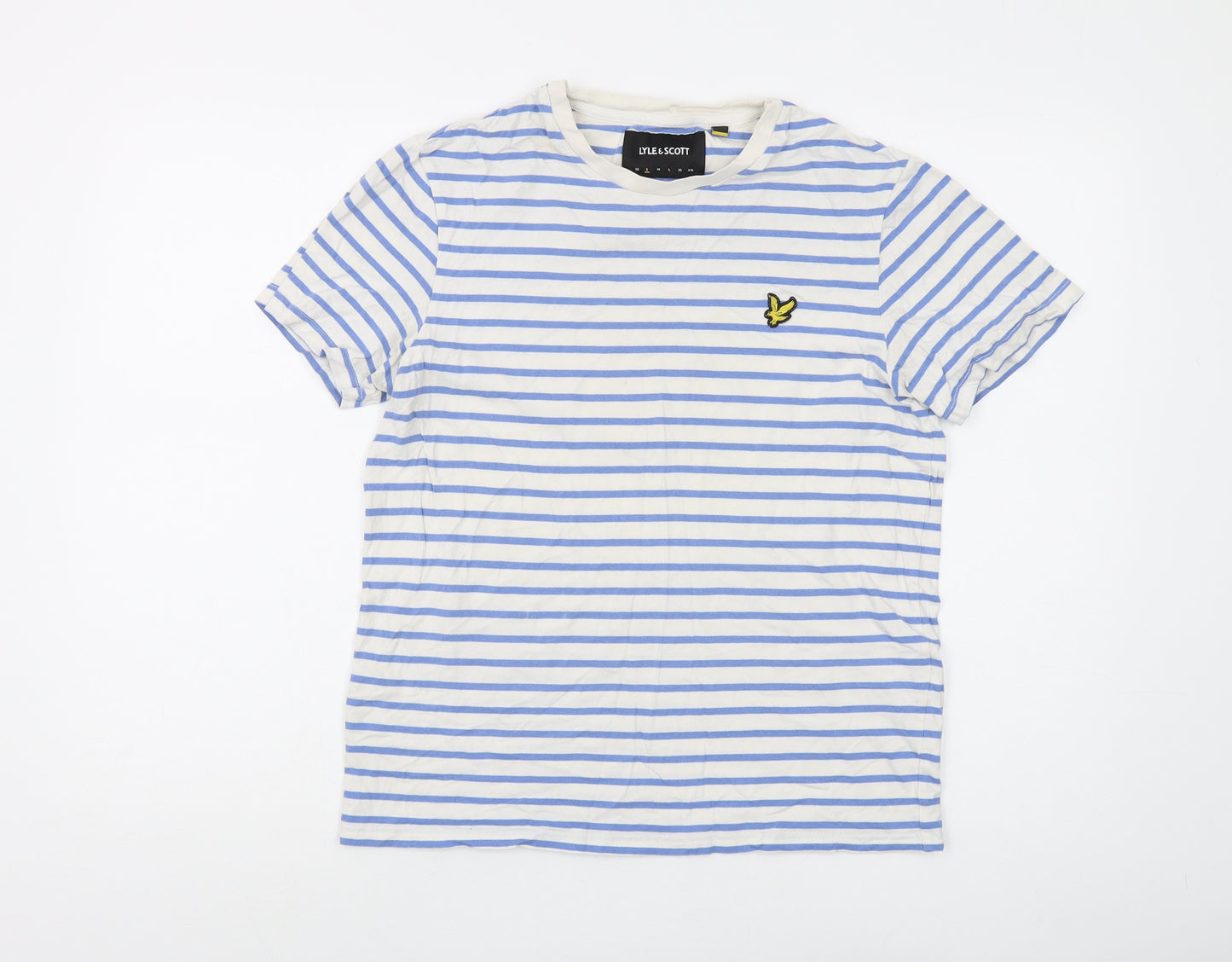 Lyle & Scott Men's Blue Striped Logo T-Shirt Size S