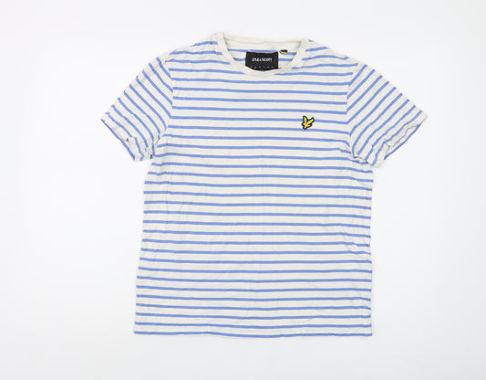 Lyle & Scott Men's Blue Striped Logo T-Shirt Size S