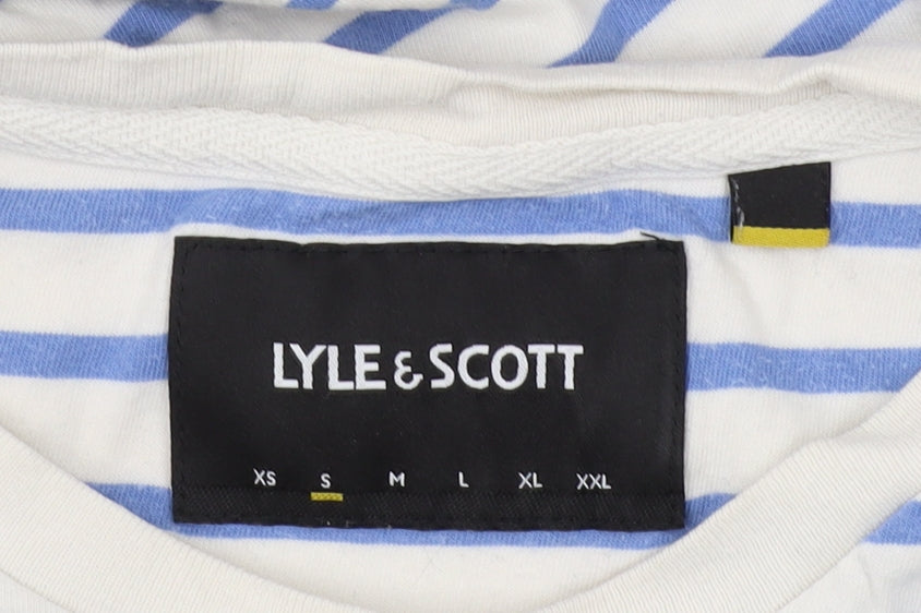 Lyle & Scott Men's Blue Striped Logo T-Shirt Size S