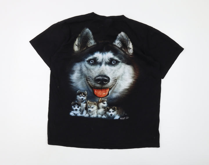 Wild Men's Black Animal Print Graphic T-Shirt L