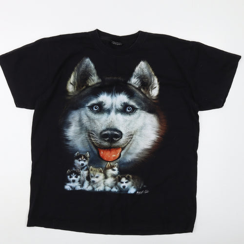 Wild Men's Black Animal Print Graphic T-Shirt L