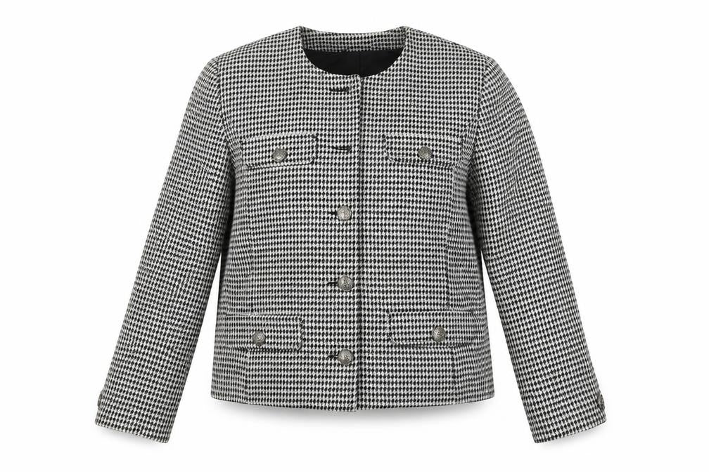Front view of Fellini Women's Black Houndstooth Suit Jacket, size 18