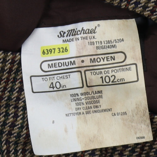 St Michael Men's Beige Check Blazer 40R Wool