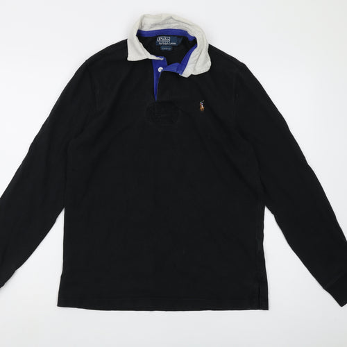 Ralph Lauren Men's Black Polo, Size S, Slim Fit, Long Sleeve