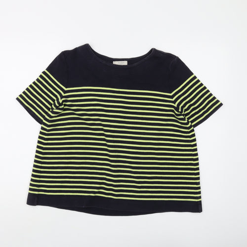 Hobbs Women's Black Striped Cotton T-Shirt, M, Casual