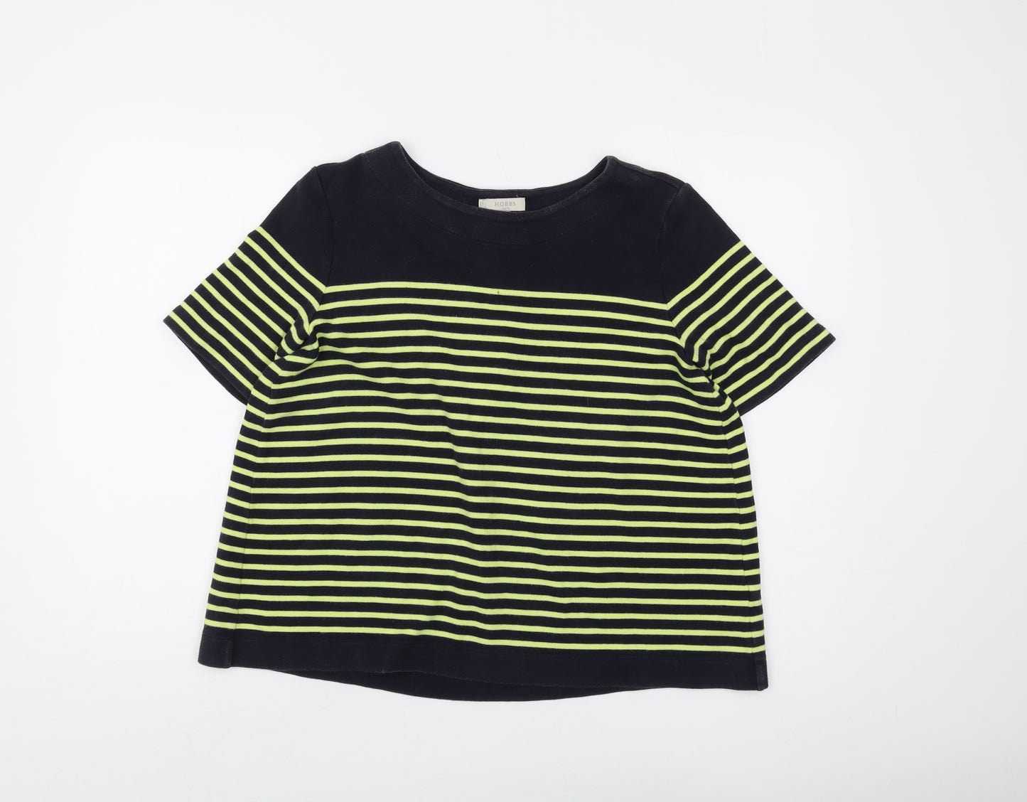 Hobbs Women's Black Striped Cotton T-Shirt, M, Casual