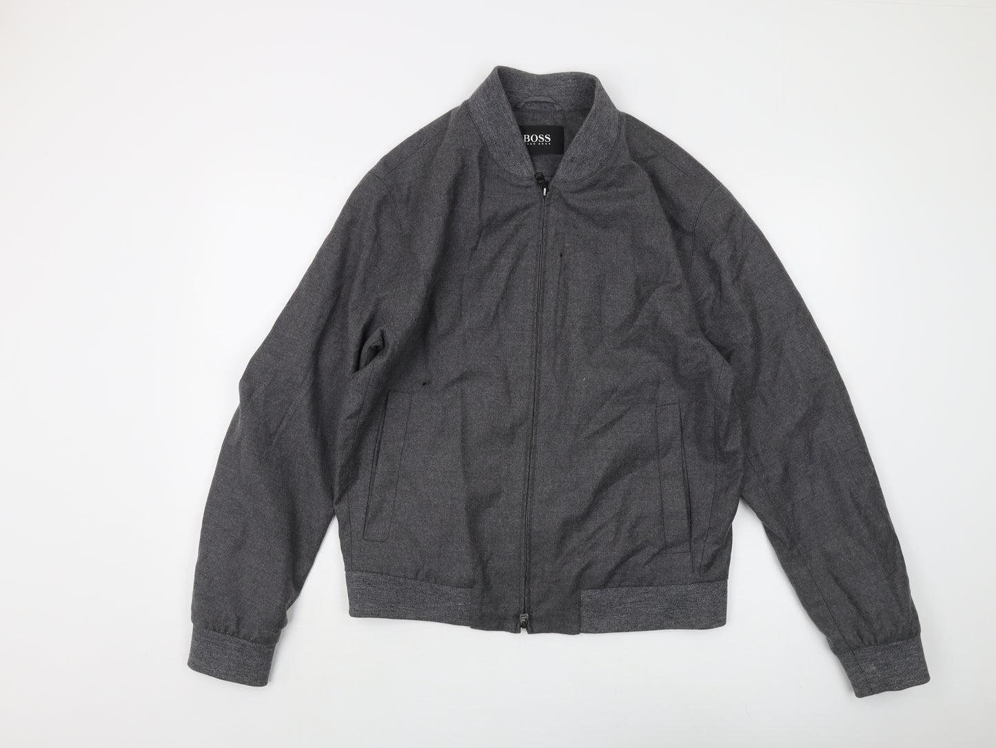 Hugo Boss Men's Grey Bomber Jacket Size 50 Stand-Up Collar
