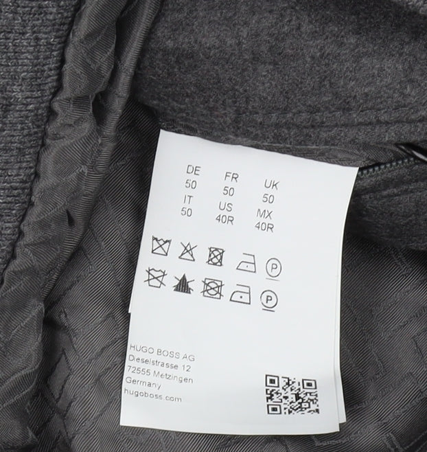 Hugo Boss Men's Grey Bomber Jacket Size 50 Stand-Up Collar