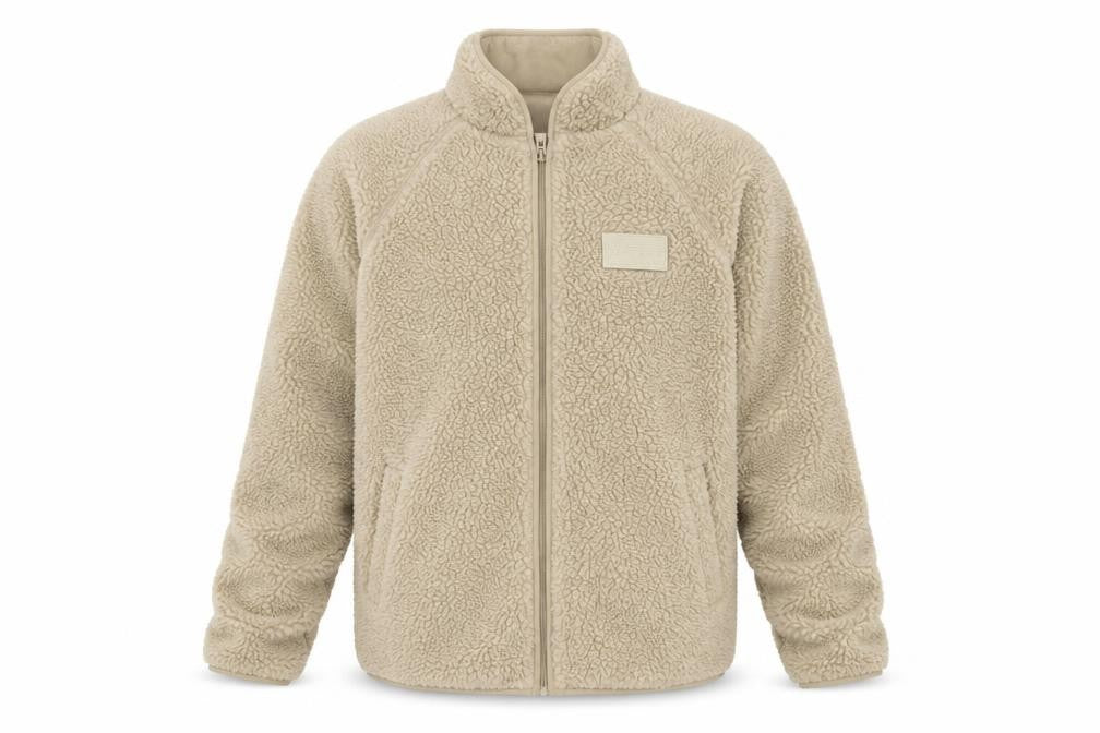 Front view of Topman Beige Men's Puffer Jacket L, Lightweight, Full Zip