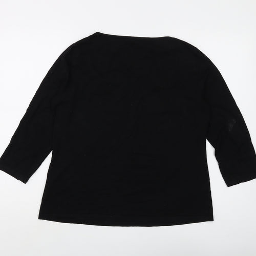 Hobbs Women's Black V-Neck Blouse L 3/4 Sleeve Casual