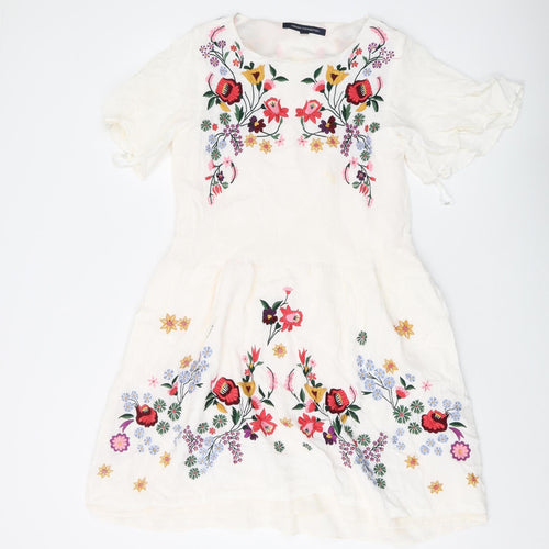 French Connection Women Ivory Embroidered A-Line Dress 12