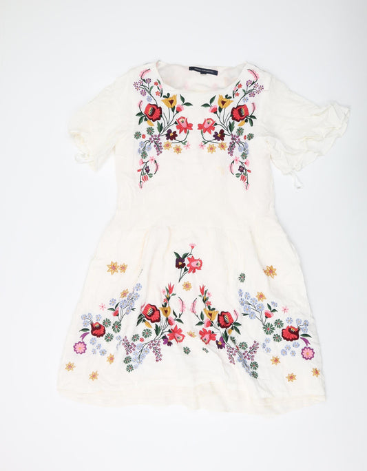 French Connection Women Ivory Embroidered A-Line Dress 12