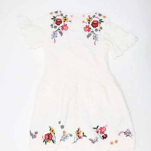 French Connection Women Ivory Embroidered A-Line Dress 12