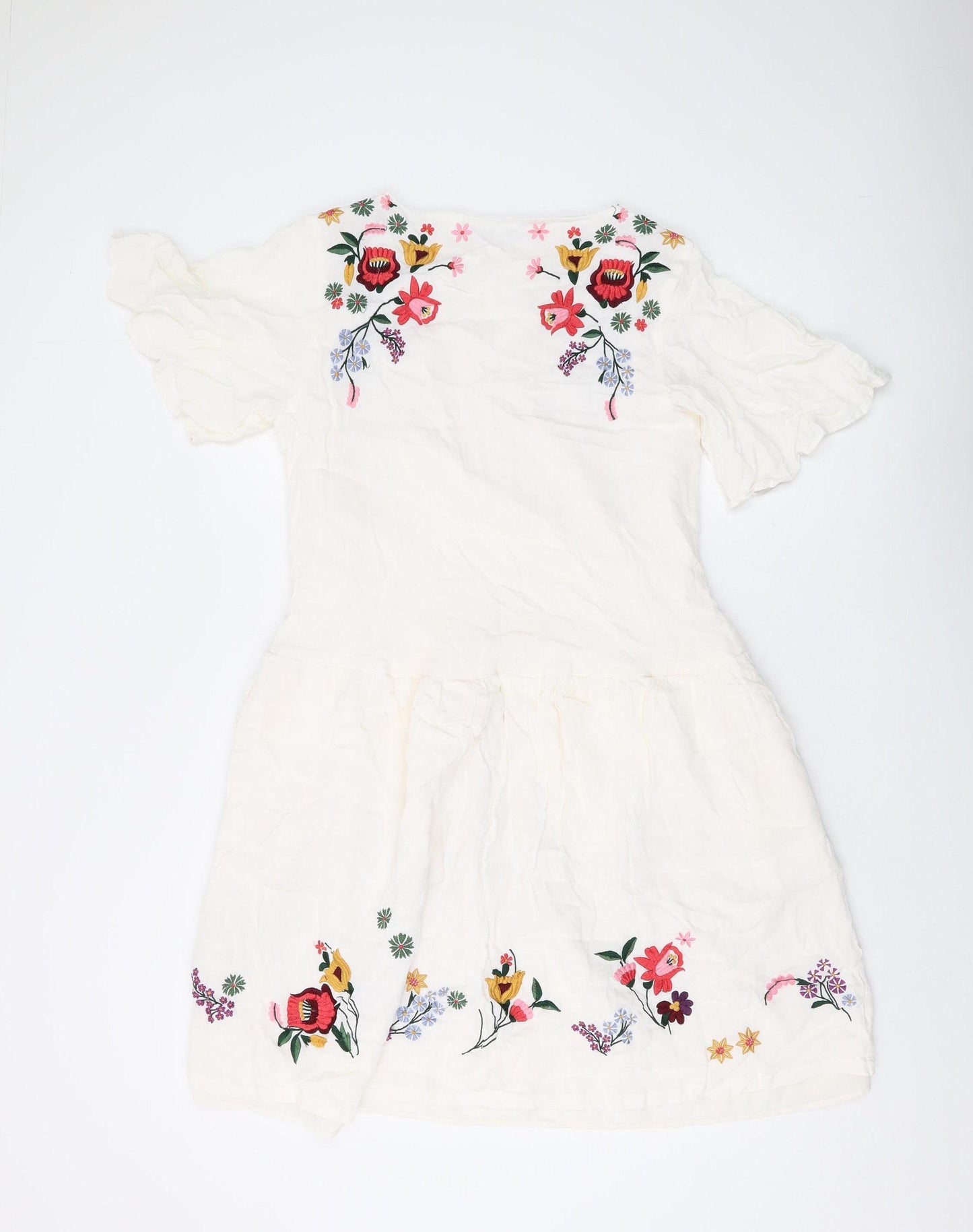 French Connection Women Ivory Embroidered A-Line Dress 12