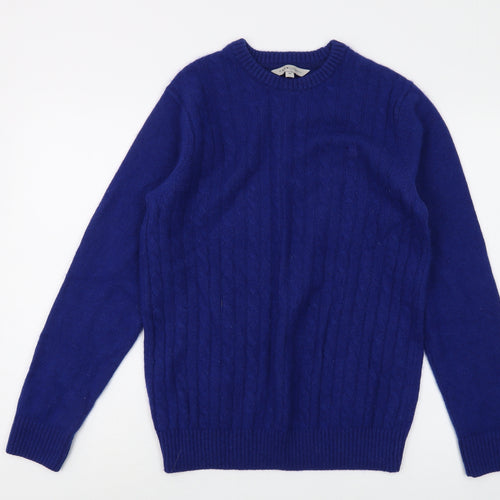 Crew Clothing Co. Men's Blue Cable-Knit Jumper M