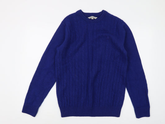 Crew Clothing Co. Men's Blue Cable-Knit Jumper M