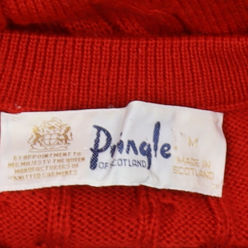 Pringle of Scotland Men's Red Cable-Knit Pullover M