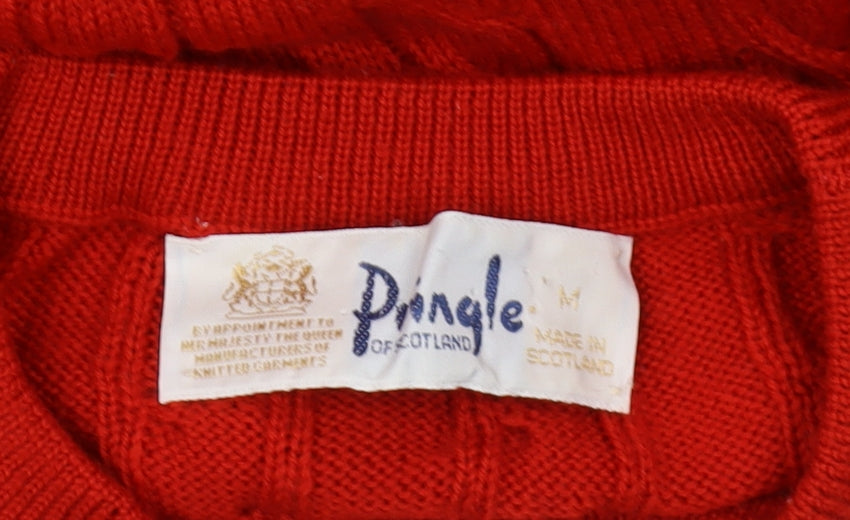 Pringle of Scotland Men's Red Cable-Knit Pullover M