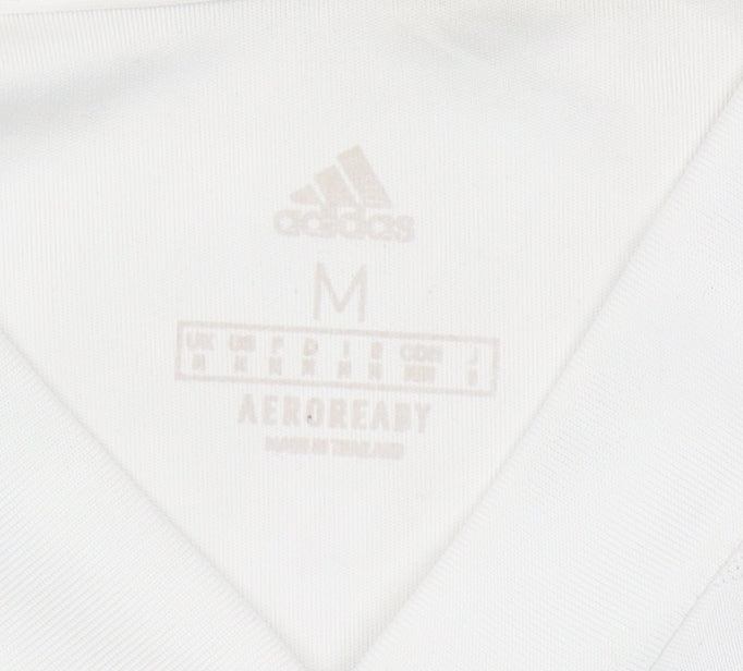 Adidas Men's White Sports T-Shirt, M, V-Neck, Logo