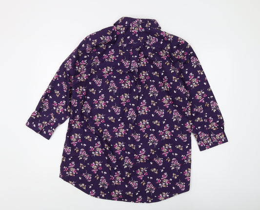 Lands' End Women's Purple Floral Button-Up Shirt Size 14