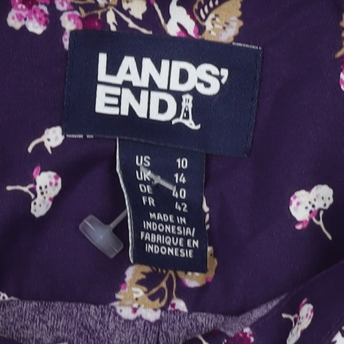 Lands' End Women's Purple Floral Button-Up Shirt Size 14