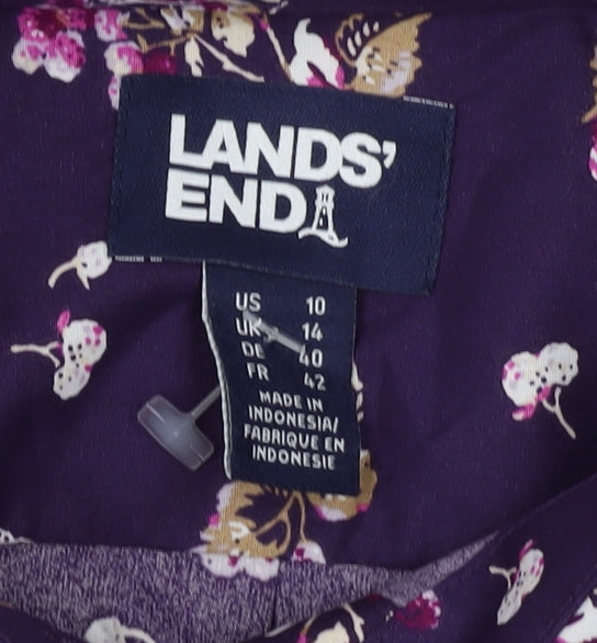 Lands' End Women's Purple Floral Button-Up Shirt Size 14