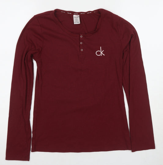 Calvin Klein Women's Red Long Sleeve Henley T-Shirt, Size S