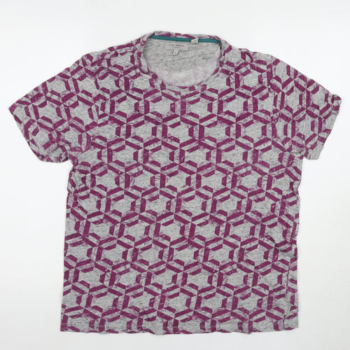 Ted Baker Unisex Grey Geometric T-Shirt L Jersey Style