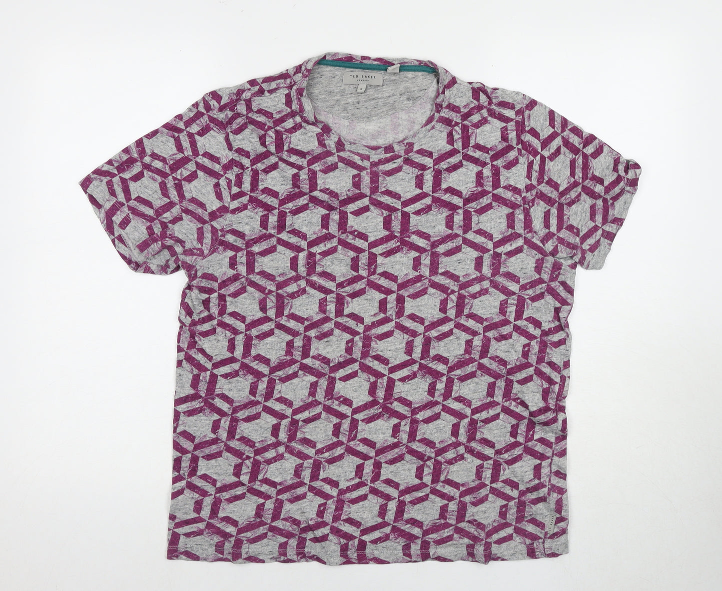 Ted Baker Unisex Grey Geometric T-Shirt L Jersey Style
