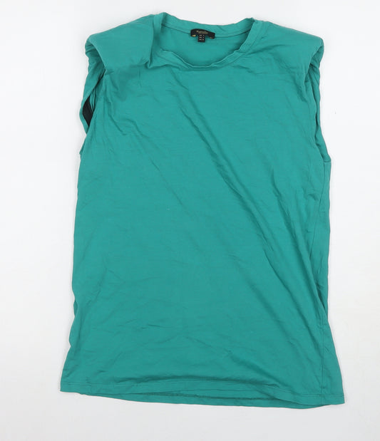 Massimo Dutti Women's Green Sleeveless T-Shirt Size S