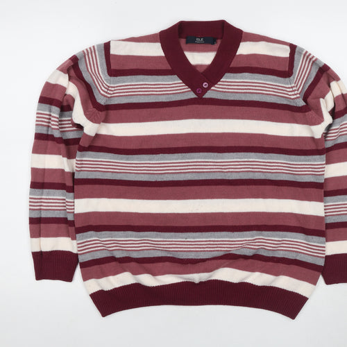 Isle Essentials Women's Red Striped Jumper Size 18 V-Neck