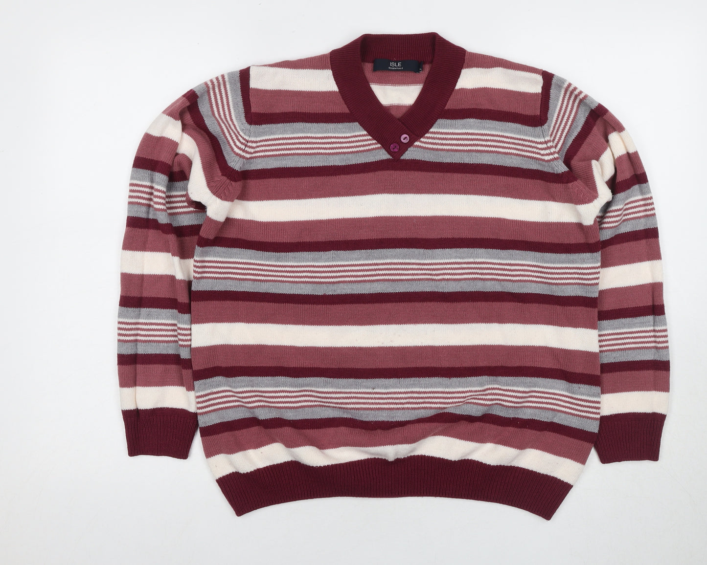 Isle Essentials Women's Red Striped Jumper Size 18 V-Neck