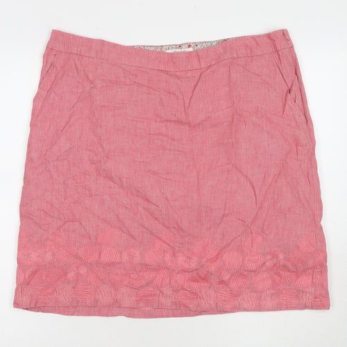 White Stuff Women's Pink Linen Cotton Skirt Size 18