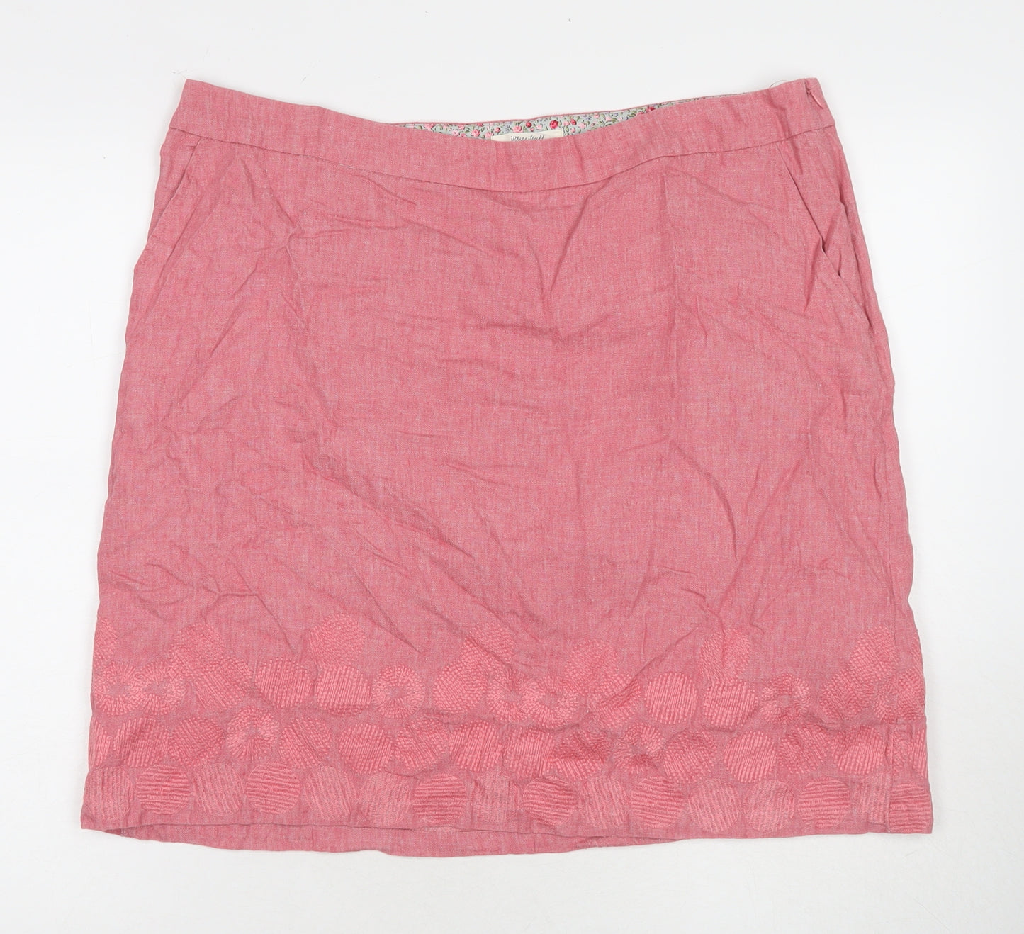 White Stuff Women's Pink Linen Cotton Skirt Size 18