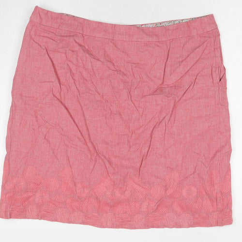 White Stuff Women's Pink Linen Cotton Skirt Size 18