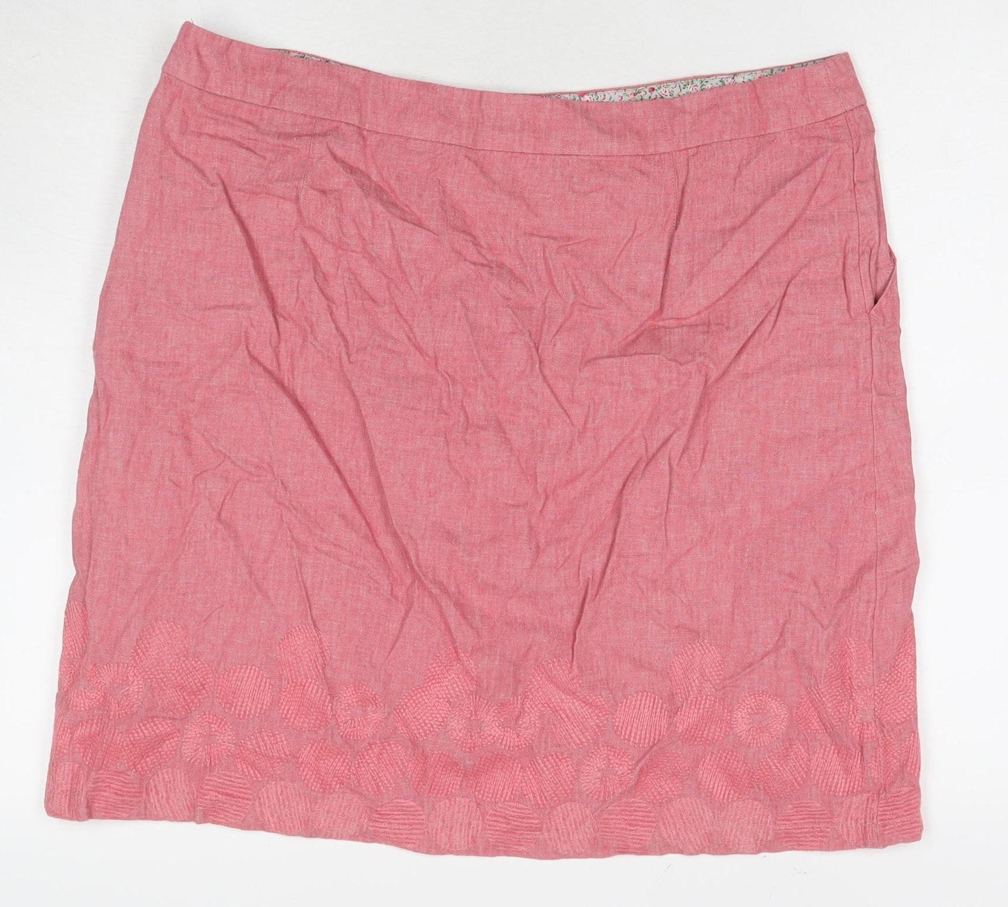 White Stuff Women's Pink Linen Cotton Skirt Size 18